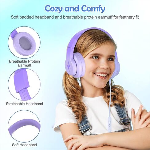 Kids Headphones, Wired Headphones for Kids Over Ear with Microphone, 85/94dB Volume Limiter Headphone for Girls Boys, Foldable Headphone for Learning & Entertainment,Gradient Purple in Saudi Arabia