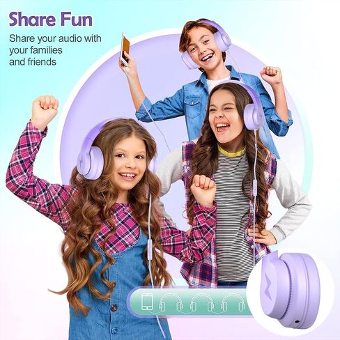 Kids Headphones, Wired Headphones for Kids Over Ear with Microphone, 85/94dB Volume Limiter Headphone for Girls Boys, Foldable Headphone for Learning & Entertainment,Gradient Purple in Saudi Arabia
