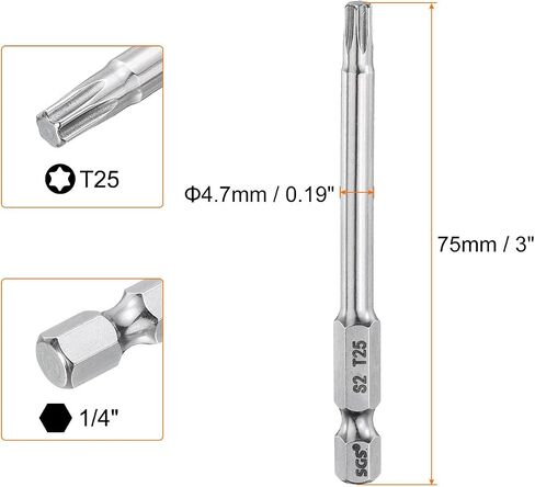 HARFINGTON 2pcs T20 Torx Bit 1/4" Hex Shank 3" Long S2 Steel Magnetic Tamper Resistant Star Bits Torx Head with Hole Industrial Grade for Driver Drill Bits Remove Fastening Screws in Saudi Arabia