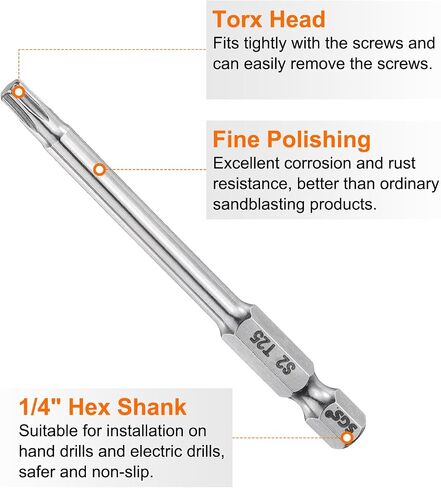 HARFINGTON 2pcs T20 Torx Bit 1/4" Hex Shank 3" Long S2 Steel Magnetic Tamper Resistant Star Bits Torx Head with Hole Industrial Grade for Driver Drill Bits Remove Fastening Screws in Saudi Arabia