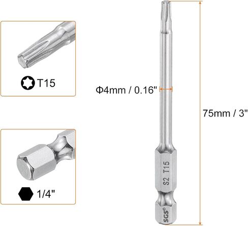 HARFINGTON 2pcs T20 Torx Bit 1/4" Hex Shank 3" Long S2 Steel Magnetic Tamper Resistant Star Bits Torx Head with Hole Industrial Grade for Driver Drill Bits Remove Fastening Screws in Saudi Arabia