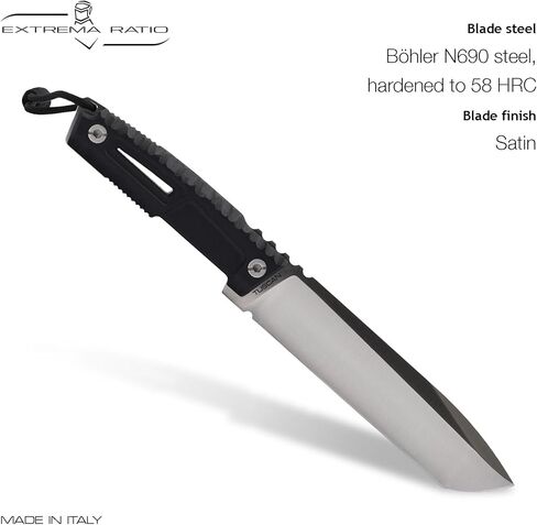 نسبة Extrema - Tuscan (Black) ، Bohler N690 Steel Blade 3.5 مم ، صلابة إلى 58 HRC ، شفرة الساتان ، مقبض الألمنيوم ، مصنوع في إيطاليا in Kuwait