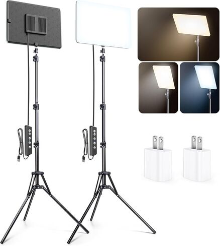 2-Pack LED Photography Video Lighting, 15W Studio Lights with 51.2'' Tripod Stand, 2800-8400K Dimmable USB Continuous Lighting for Video Recording/YouTube/TikTok/Live Streaming/Make up/Vlogging in Saudi Arabia