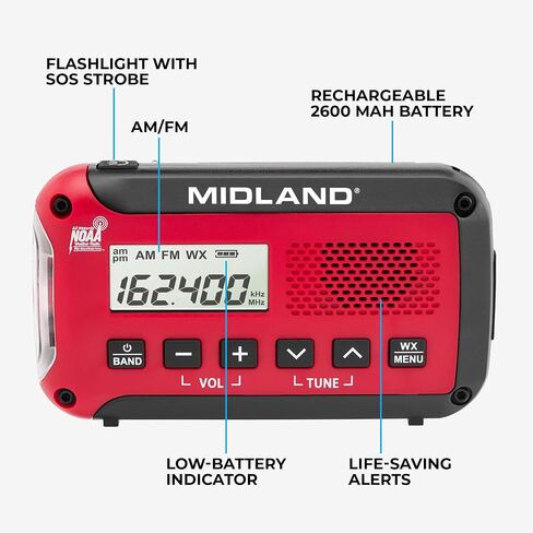 Midland® - ER10VP Weather Radio with Flashlight & Emergency Alert - AM/FM Radio - Compact and Easy to Carry - SOS Strobe Signal and Headphone Jack in Saudi Arabia