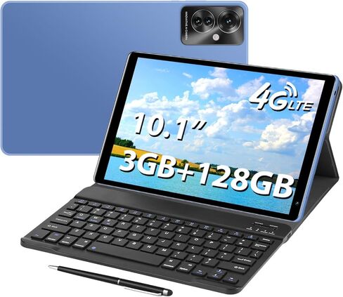 Tablet with Keyboard，10.1 inch Screen，3GB RAM，128G+128G Memory，4G LTE Android Tablet with Dual SIM Slots, 5MP+16MP Camera, 5000mAh Battery，Notebook Computer，Tablet (Black, 3) in Saudi Arabia