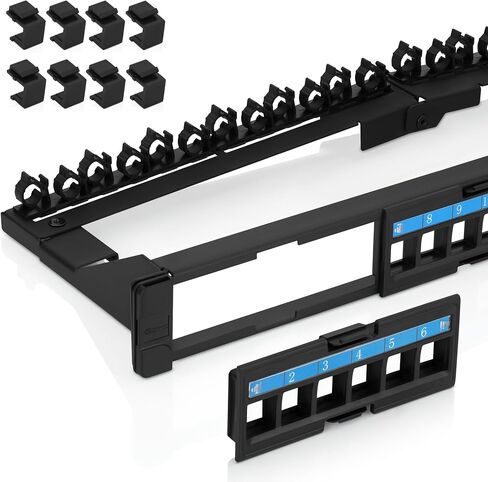 لوحة تصحيح Keystone Port 24 Port 24 (حزمة واحدة) - لوحات قابلة للإزالة 6 شركات للمنفذ - استخدم مع شواهد مفاتيح ملف تعريف ضئيلة فقط (قد لا تتناسب الرافعات الأوسع جنبًا إلى جنب) - مع شريط كبل خلفي قابل للتعديل in Kuwait