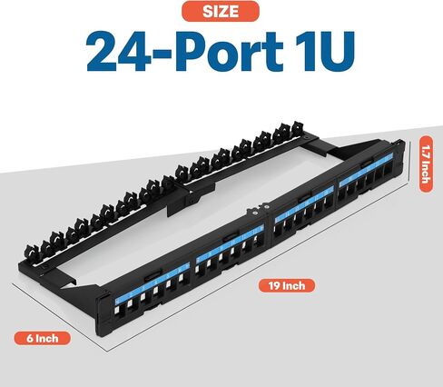 لوحة تصحيح Keystone Port 24 Port 24 (حزمة واحدة) - لوحات قابلة للإزالة 6 شركات للمنفذ - استخدم مع شواهد مفاتيح ملف تعريف ضئيلة فقط (قد لا تتناسب الرافعات الأوسع جنبًا إلى جنب) - مع شريط كبل خلفي قابل للتعديل in Kuwait