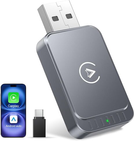 محول CarPlay اللاسلكي و Android Auto Wireless Adapter 2-in-1 سريع ومستقر محول لاسلكي تحويل سلكية إلى محول تشغيل السيارات اللاسلكي لـ iOS 10+/Android 11+ (رمادي) in Kuwait