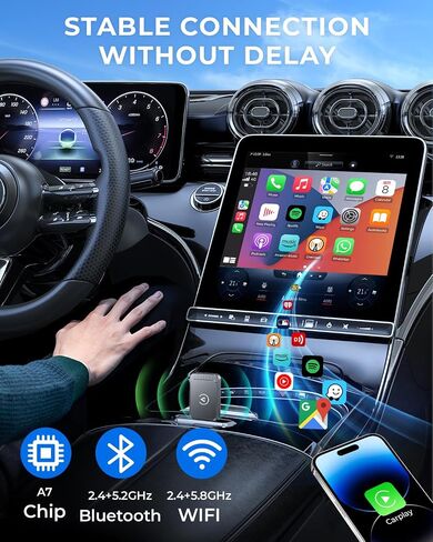 محول CarPlay اللاسلكي و Android Auto Wireless Adapter 2-in-1 سريع ومستقر محول لاسلكي تحويل سلكية إلى محول تشغيل السيارات اللاسلكي لـ iOS 10+/Android 11+ (رمادي) in Kuwait