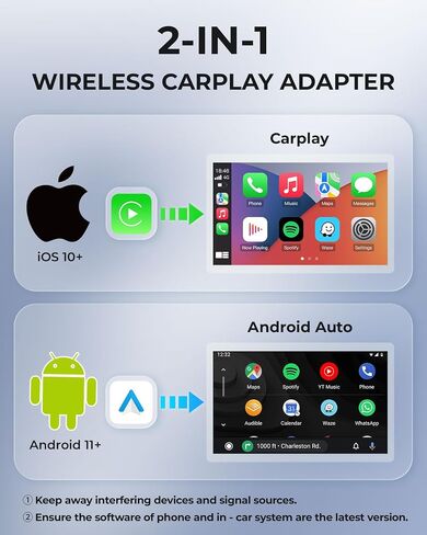 محول CarPlay اللاسلكي و Android Auto Wireless Adapter 2-in-1 سريع ومستقر محول لاسلكي تحويل سلكية إلى محول تشغيل السيارات اللاسلكي لـ iOS 10+/Android 11+ (رمادي) in Kuwait