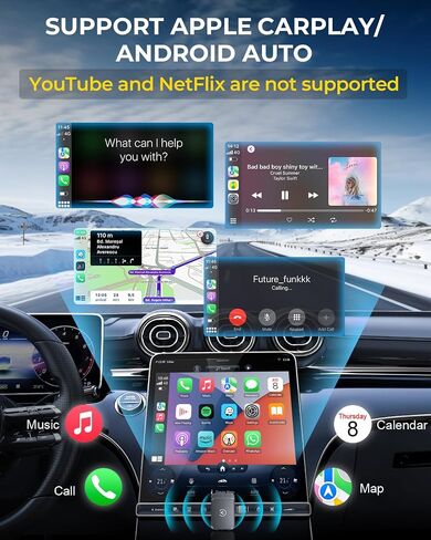 محول CarPlay اللاسلكي و Android Auto Wireless Adapter 2-in-1 سريع ومستقر محول لاسلكي تحويل سلكية إلى محول تشغيل السيارات اللاسلكي لـ iOS 10+/Android 11+ (رمادي) in Kuwait