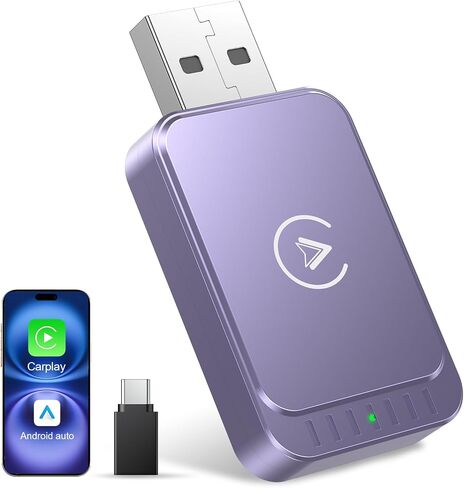 محول CarPlay اللاسلكي و Android Auto Wireless Adapter 2-in-1 سريع ومستقر محول لاسلكي تحويل سلكية إلى محول تشغيل السيارات اللاسلكي لـ iOS 10+/Android 11+ (رمادي) in Kuwait