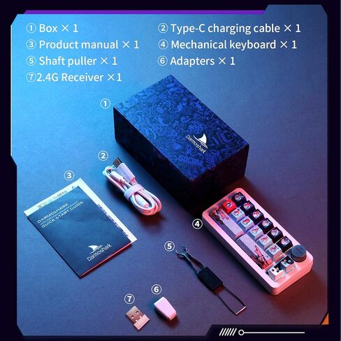 Darmoshark K3 Pro Three Mode 2.4g/BT5.0/USB-C اللاسلكي الرقم الميكانيكي للرقم الميكانيكي 19 مفتاح لوحة المفاتيح لوحة مفاتيح RGB Backlight Game. in Kuwait