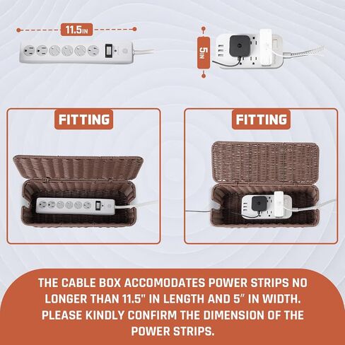 Cable Management Box, Handmade Rattan Cable Organizer, 2 Open Slots Cords Hider Box, Under Desk Cord Organizer for Computer Router USB Hub & Power Strip, Patent Pending, 13" x 5.1" x 5.1", Natural in Kuwait