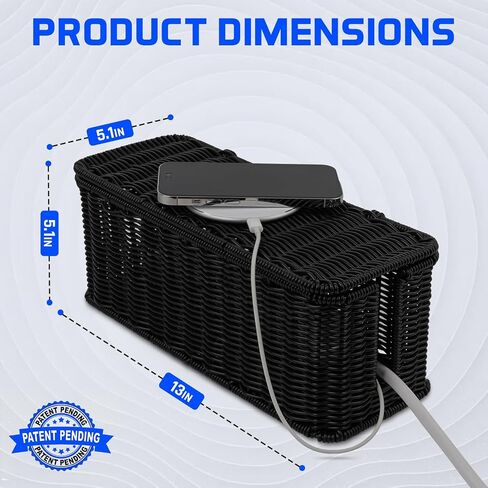 Cable Management Box, Handmade Rattan Cord Organizer for Power Strip | Open Slots Cord Hider for Power Strip, Router & USB Hub, Registered U.S. Design Patent in Kuwait