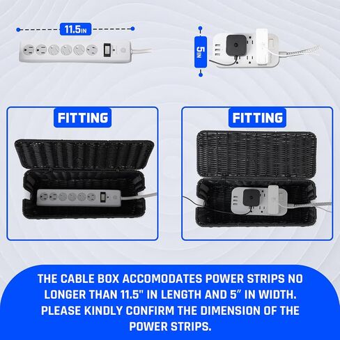 Cable Management Box, Handmade Rattan Cord Organizer for Power Strip | Open Slots Cord Hider for Power Strip, Router & USB Hub, Registered U.S. Design Patent in Kuwait
