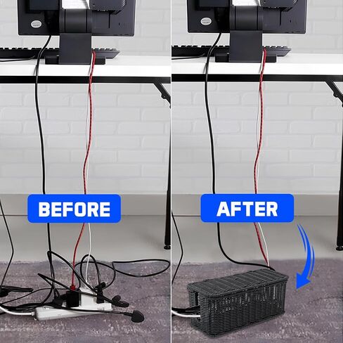 Cable Management Box, Handmade Rattan Cord Organizer for Power Strip | Open Slots Cord Hider for Power Strip, Router & USB Hub, Registered U.S. Design Patent in Kuwait