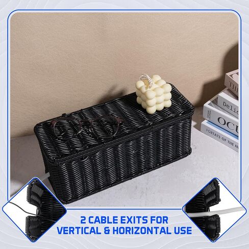 Cable Management Box, Handmade Rattan Cord Organizer for Power Strip | Open Slots Cord Hider for Power Strip, Router & USB Hub, Registered U.S. Design Patent in Kuwait