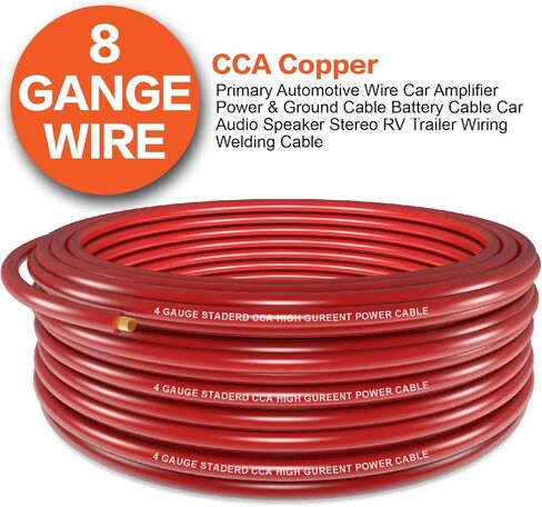 8 Gauge Wire (25ft Each - Red/Black) Copper Clad Aluminum CCA - Primary Automotive Wire,Car Amplifier Power & Ground Cable, 20PCS Lugs Terminal Connectors,20PCS 2:1 Heat Shrink Tubing in Kuwait
