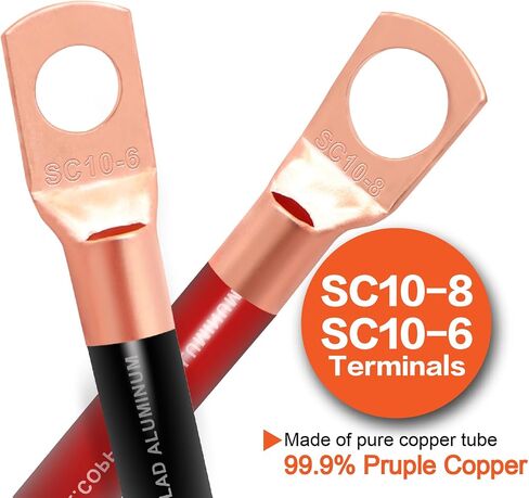 8 Gauge Wire (25ft Each - Red/Black) Copper Clad Aluminum CCA - Primary Automotive Wire,Car Amplifier Power & Ground Cable, 20PCS Lugs Terminal Connectors,20PCS 2:1 Heat Shrink Tubing in Kuwait