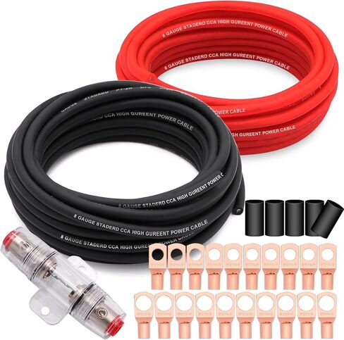 8 Gauge Wire Copper Clad Aluminium CCA 50ft Black/Red مع 8Ga Lugs ، حامل الصمامات 60A وأنبوب تقلص الحرارة - كابل طاقة/أرضية ، مكبر صوت صوت ، RV Trailer AMP الأسلاك in Kuwait