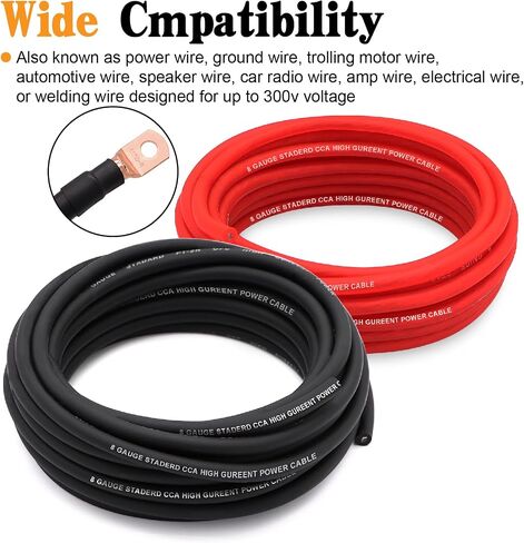 8 Gauge Wire Copper Clad Aluminium CCA 50ft Black/Red مع 8Ga Lugs ، حامل الصمامات 60A وأنبوب تقلص الحرارة - كابل طاقة/أرضية ، مكبر صوت صوت ، RV Trailer AMP الأسلاك in Kuwait