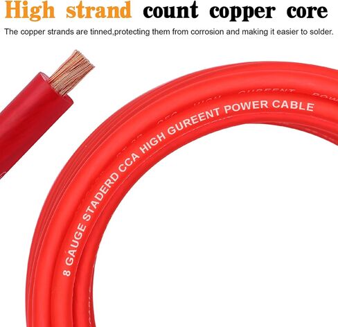 8 Gauge Wire Copper Clad Aluminium CCA 50ft Black/Red مع 8Ga Lugs ، حامل الصمامات 60A وأنبوب تقلص الحرارة - كابل طاقة/أرضية ، مكبر صوت صوت ، RV Trailer AMP الأسلاك in Kuwait