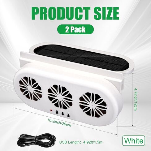 2 Pack Solar Powered Car Exhaust Fan 3 Fans Car Window Air Vent Radiator Solar Energy Cooling Vent Exhaust for General Types(Solar & USB Cable 3 Fans,White) in Saudi Arabia