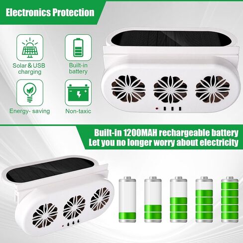 2 Pack Solar Powered Car Exhaust Fan 3 Fans Car Window Air Vent Radiator Solar Energy Cooling Vent Exhaust for General Types(Solar & USB Cable 3 Fans,White) in Saudi Arabia