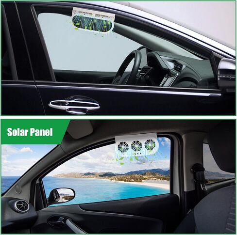 2 Pack Solar Powered Car Exhaust Fan 3 Fans Car Window Air Vent Radiator Solar Energy Cooling Vent Exhaust for General Types(Solar & USB Cable 3 Fans,White) in Saudi Arabia