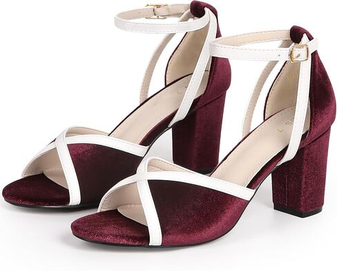 Perphy Open Toe Ankle Strap Chunky Heel Velvet Sandals for Women in Kuwait