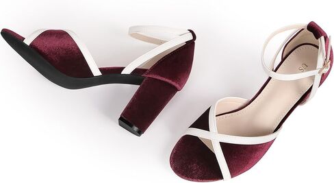 Perphy Open Toe Ankle Strap Chunky Heel Velvet Sandals for Women in Kuwait