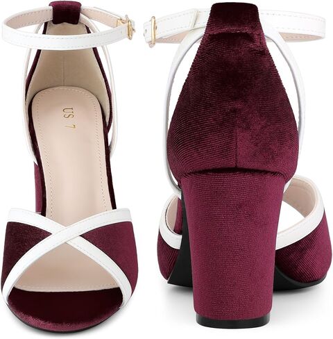 Perphy Open Toe Ankle Strap Chunky Heel Velvet Sandals for Women in Kuwait