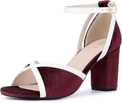 Perphy Open Toe Ankle Strap Chunky Heel Velvet Sandals for Women in Kuwait