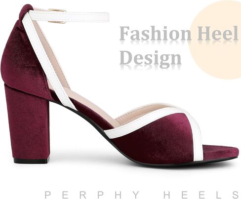 Perphy Open Toe Ankle Strap Chunky Heel Velvet Sandals for Women in Kuwait