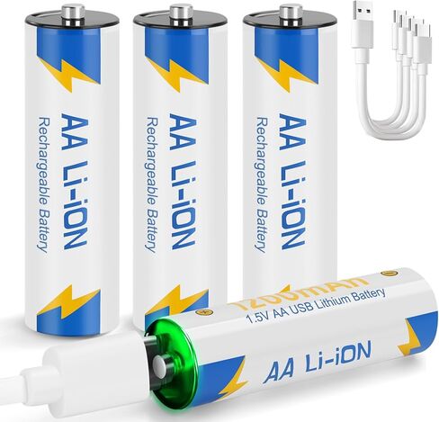 Lithium Batteries AA Rechargeable 12 Pack, 1.5V 1200mAh USB-C Li-ion Double AA Battery with 1200 Cycles, Fast Charging, for Blink Outdoor Camera, Toy, VR/Xbox Controller, Flashlight in Kuwait