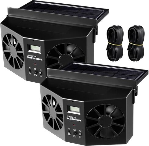 2 Pack Solar Powered Car Exhaust Fan 3 Fans Car Window Air Vent Radiator Solar Energy Cooling Vent Exhaust for General Types(Solar & USB Cable 3 Fans,White) in Saudi Arabia