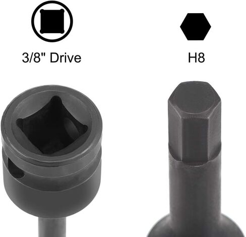 TOP-VIGOR 3Pcs Impact Hex Bit Socket, 3/8" Drive x H5 (5mm) Allen Key Socket, Premium CR-MO Steel Bits, Hex Bit with 60mm Length for Torque Wrench, Ratchet Wrench, Impact Power Drills in Kuwait