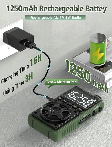 Bluetooth AM FM Shortwave Radio with NOAA Weather Alert,1250mAh Rechargeable Portable Pocket Radio with Best Reception,5W Big Speaker, Digital Tuner and Earphone,Support SD Card and USB MP3 Player in Kuwait