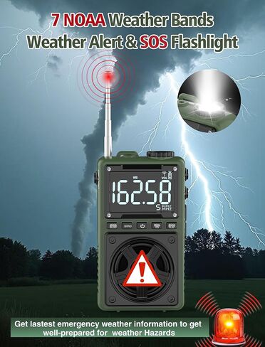 Bluetooth AM FM Shortwave Radio with NOAA Weather Alert,1250mAh Rechargeable Portable Pocket Radio with Best Reception,5W Big Speaker, Digital Tuner and Earphone,Support SD Card and USB MP3 Player in Kuwait