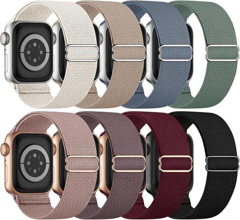 8 Pack Stretchy Solo Loop Band Compatible with Apple Watch Bands for Women Men 40mm 38mm 41mm 42mm 44mm 45mm 46mm 49mm, Nylon Braided Elastic Strap for iWatch Series 10 9 8 7 6 SE 5 4 3 Ultra Ultra 2 in Saudi Arabia