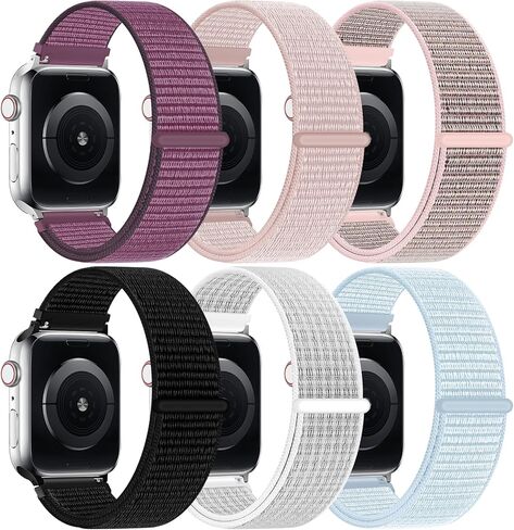 6 Pack Nylon Sport Loop Band Compatible with Apple Watch Band 38mm 40mm 41mm 42mm 44mm 45mm 46mm 49mm Women Men, Soft Adjustable Braided Replacement Straps for iWatch Series 10 9 8 7 6 5 4 3 2 1 SE Ultra in Saudi Arabia