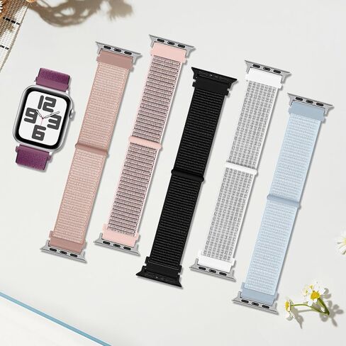 6 Pack Nylon Sport Loop Band Compatible with Apple Watch Band 38mm 40mm 41mm 42mm 44mm 45mm 46mm 49mm Women Men, Soft Adjustable Braided Replacement Straps for iWatch Series 10 9 8 7 6 5 4 3 2 1 SE Ultra in Saudi Arabia