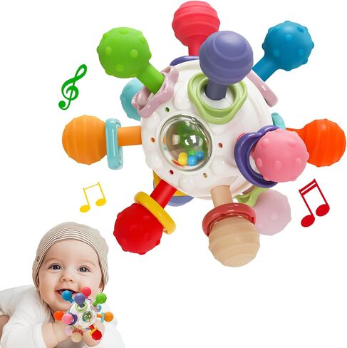 Baby Montessori Teething Toys for 0-6 6-12 Months, Food Grade Teether Sensory Toys for Babies 0 3 6 9 12 Months, Infant Newborn Developmental Learning Rattle Toys Gifts for Baby Boys Girls in Saudi Arabia