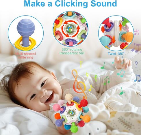 Baby Montessori Teething Toys for 0-6 6-12 Months, Food Grade Teether Sensory Toys for Babies 0 3 6 9 12 Months, Infant Newborn Developmental Learning Rattle Toys Gifts for Baby Boys Girls in Saudi Arabia