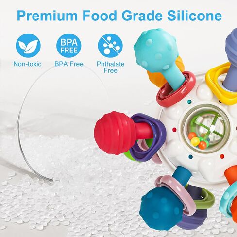 Baby Montessori Teething Toys for 0-6 6-12 Months, Food Grade Teether Sensory Toys for Babies 0 3 6 9 12 Months, Infant Newborn Developmental Learning Rattle Toys Gifts for Baby Boys Girls in Saudi Arabia