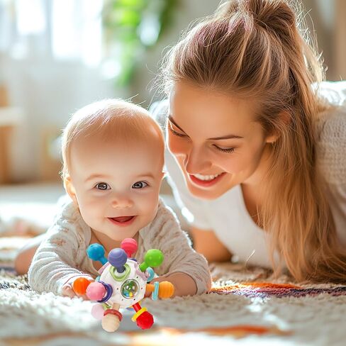 Baby Montessori Teething Toys for 0-6 6-12 Months, Food Grade Teether Sensory Toys for Babies 0 3 6 9 12 Months, Infant Newborn Developmental Learning Rattle Toys Gifts for Baby Boys Girls in Saudi Arabia