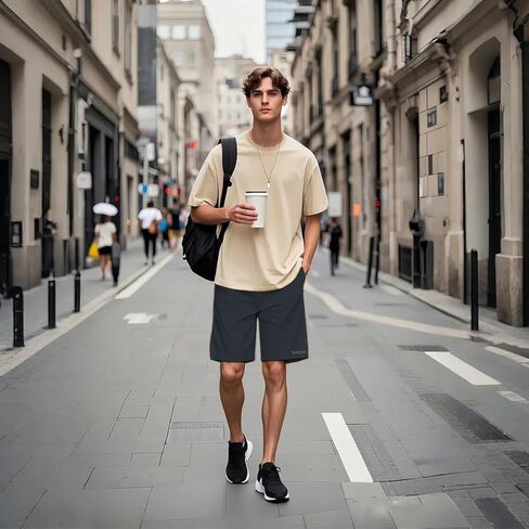 شورت ZONBAILON رجالي رياضي بخصر مطاطي مع جيوب عميقة برباط 9 بوصة درزة داخلية in Kuwait