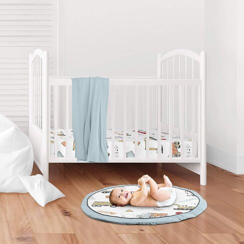 Sweet Jojo Designs Vintage Airplane Boy Baby Play Mat Tummy Time Activity Infant Playmat Playpen Tent Teepee Floor Grey Green Blue White Yellow Airplanes Plane Transportation Clouds Sun Sky Aviator in Saudi Arabia