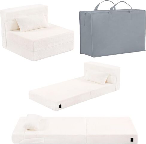 Folding Sofa Bed Floor Mattress for Kids with Pillow, Toddler Glow Washable Folding Floor Nap Mat for Sleeping, Child Fold Up Sofa Futon Folding Chair Bed with Storage Bag for Girls Boys in Saudi Arabia